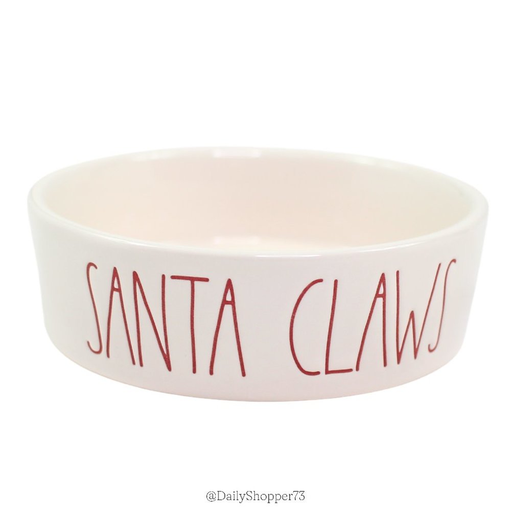 Rae Dunn "Santa Claws" Rustic Off-White & Red Glazed Ceramic Cat Food Dish Bowl